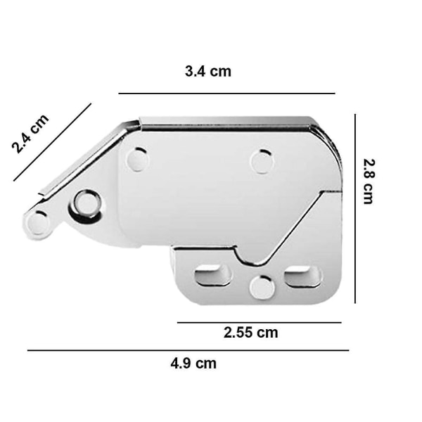 2-pack Dörrlås för skåp med fjäderbelastad mini-tryckknapp, släpplås, återfjädrande självlåsande enhet för skåp och dörrar