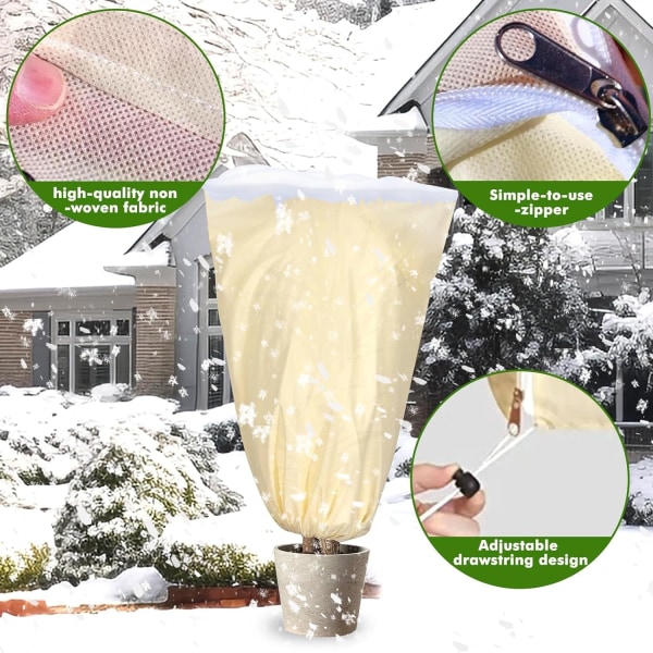 Plantedeksler Frostbeskyttelse 2 pakker med vinter utendørs frostjakke med snøring og glidelås 47,7" B x 71,7" H varm tøypose som beskytter frukttre