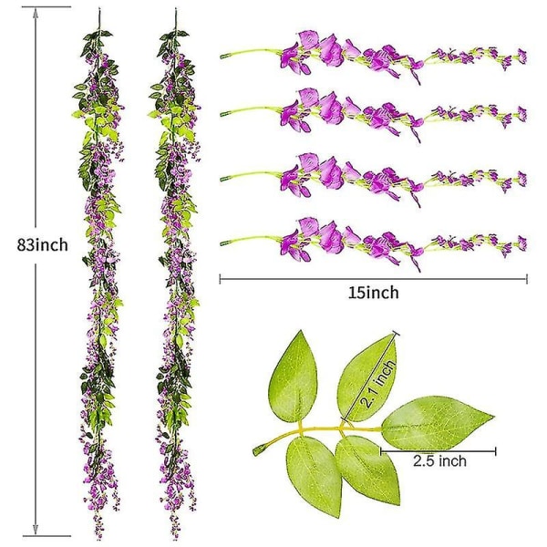 4-pak Krans Wisteria Kunstige Blomsterplanter (Rose Rød)