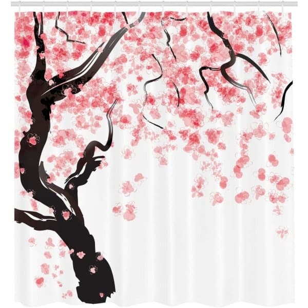 Blomstret bruseforhæng, 180 cm x 200 cm, rosa sort, kirsebærtræ