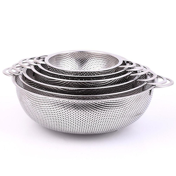 Ruostumattomasta teräksestä valmistettu kaksikahvainen hedelmä- ja vihanneskori, pyöreä riisinsiivilä, tyhjennys- ja pesukorit, keittiöväline (22,5 cm)
