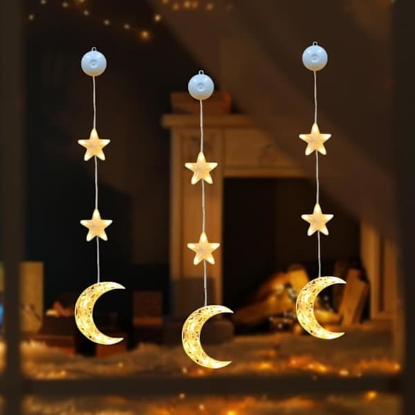 Christmas Star Window Lights, 3-pack LED Hanging Lights with Suction Cups (B) b
