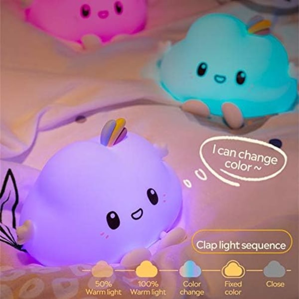 Cloud LED nattlys for barn Mykt silikonlys for barnehagesoverom Fargerik sovelys med berøringssensor og fjernkontroll