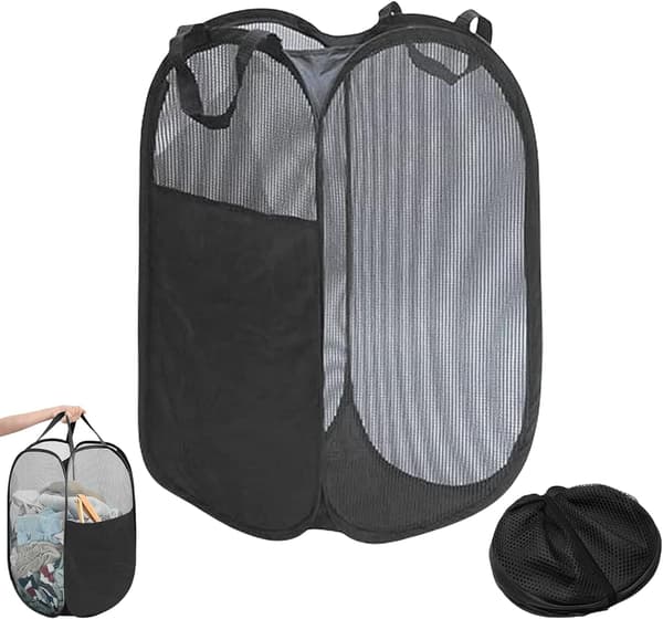 Large Laundry Basket Foldable Mesh Laundry Hamper Pop up Laundry Basket with Side Pocket Laundry Baskets