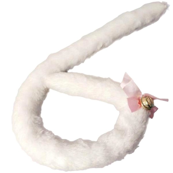 50 cm sexig lång plysch kattsvans med bowknot Bell Maid Cosplay Kostym Festtillbehör (vit)Vit White