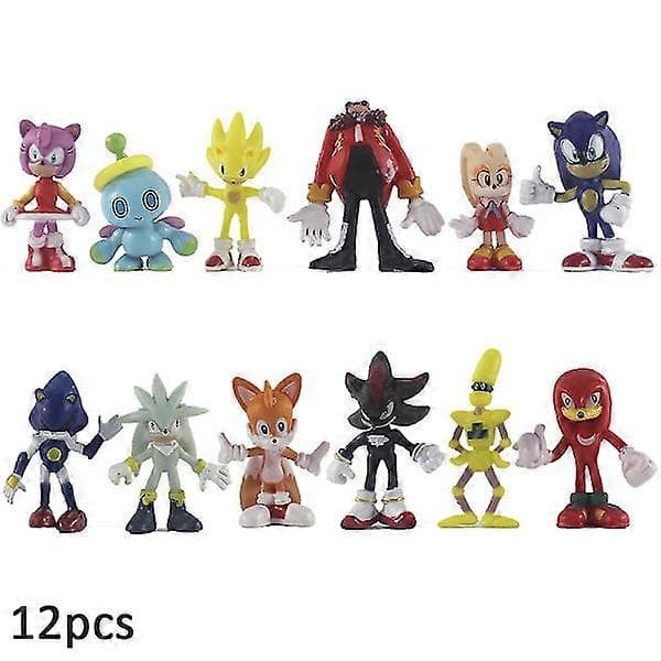 12 stk Sonic Actionfigurer for Barn & Voksne Tegneseriefigurer Leker Kakepynt Samleobjekter