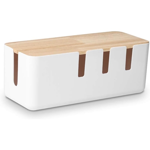 Kaapelihallintalaatikko, 30,5x12,7x11,6 cm, Puukansi, Johdonjärjestäjä työpöydälle TV-tietokoneen USB-keskittimen järjestelmälle pistorasioiden ja johtojen peittämiseen ja piilottamiseen