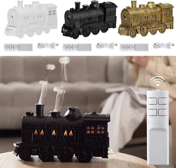 Retro Togdesign Diffuser Kapasitet Stille Mindre Enn 25db Automatisk Avstenging Eterisk Olje 300ml for Kvalitetsforbedring (Sølv)