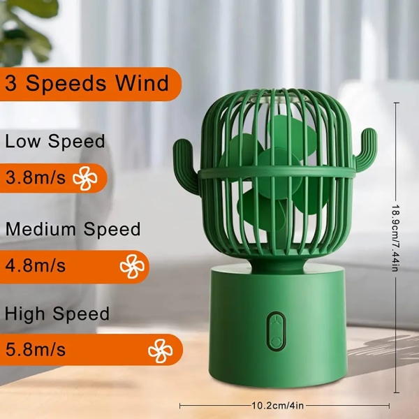Cactus-tuuletin, söpö pöytätuuletin Pieni minitoimistopöytätuuletin Hiljainen, 80 astetta pyörivä kannettava USB tuulettimet 3 nopeutta Kova tuuli, Cactus-toimistotarvikkeet, Persona