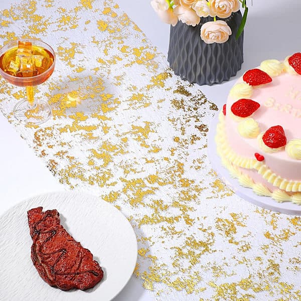Table Runner 28*275 cm Silver Table Runner Silver and Gold Foil Table Runner Tablecloth Polyester Table Runner Shiny Metallic Mesh Roll Table Runner