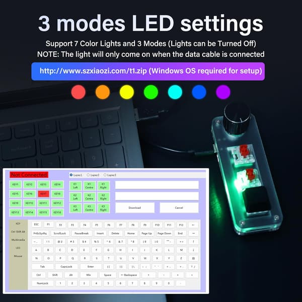 Mini Programmable Mechanical Keyboard with Three Buttons and a Rotary Macro Shortcut Knob | Multi-device PC for Gaming and Office Use