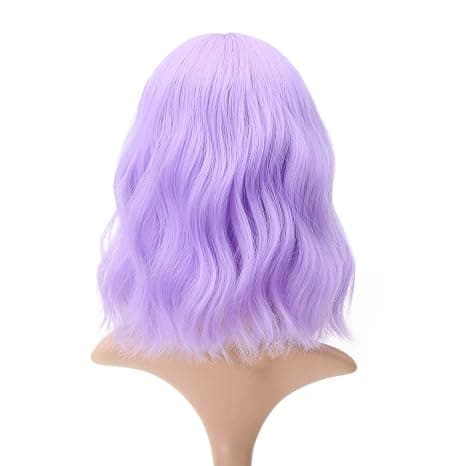 Wavy Wig Short Purple Wig with Bangs Shoulder Length Wig for