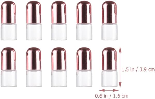 2 ml glasrullflaskor för eteriska oljor 10 st påfyllningsbar parfym med roséguldlock och kulor i rostfritt stål Researomaterapi