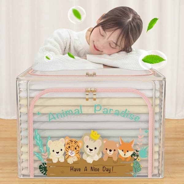Large Storage Box with Handle Transparent Design Zipper Multifunctional Quilt Storage for Home
