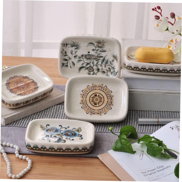Ceramic Soap Dish with Drainage, Beautiful Pattern and Practical Design