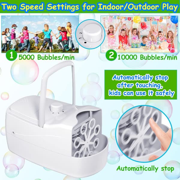 Bubble Machine Automatic Bubble Blowing Machine, 10000+ Bubbles Per Minute, 2 Speeds (White)