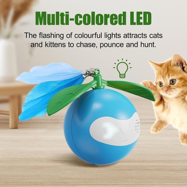 Self-Stirring Ball: Motion-Activated, Automatically Rolling Cat Toy with LED Light for Indoor Cats Blue (Ho) blue blue