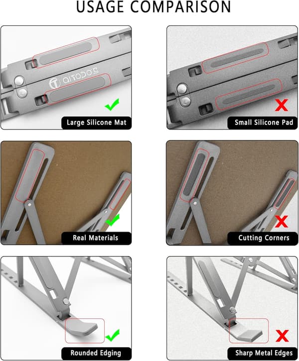 AiTodos® Laptopstativ, skridsikkert, 6 højdejusteringer, aluminiumslegering, foldbart og bærbart, ventilation og varmeafledning, understøttelse af bærbar computer