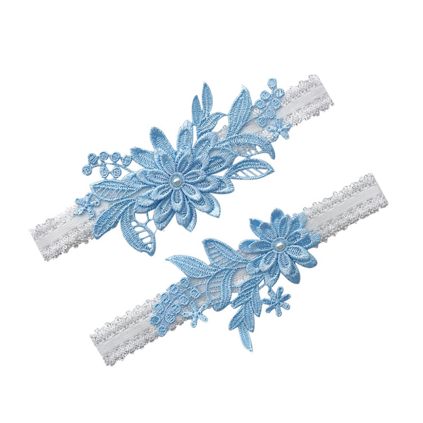 2 stk. Bryllupsstrømper Daisy Lace Brudestrømpe Håndsydd Kunstige Perler Strømpe for Brud