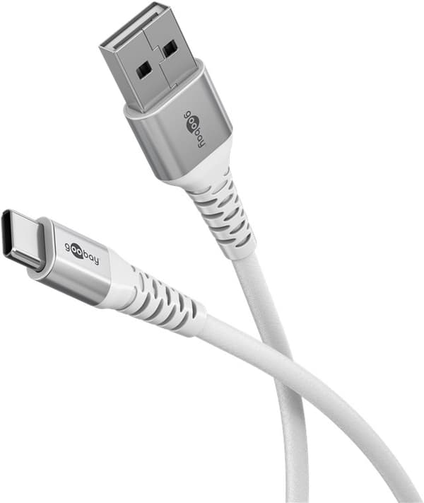 USB-C™ til USB-A supermyk tekstilkabel med metallkontakter, 1 m, hvit Vit
