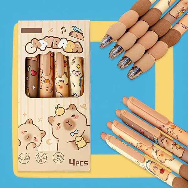 Capybara Erasable Pen Set, 4 Erasable Pens, Suitable for School and Office