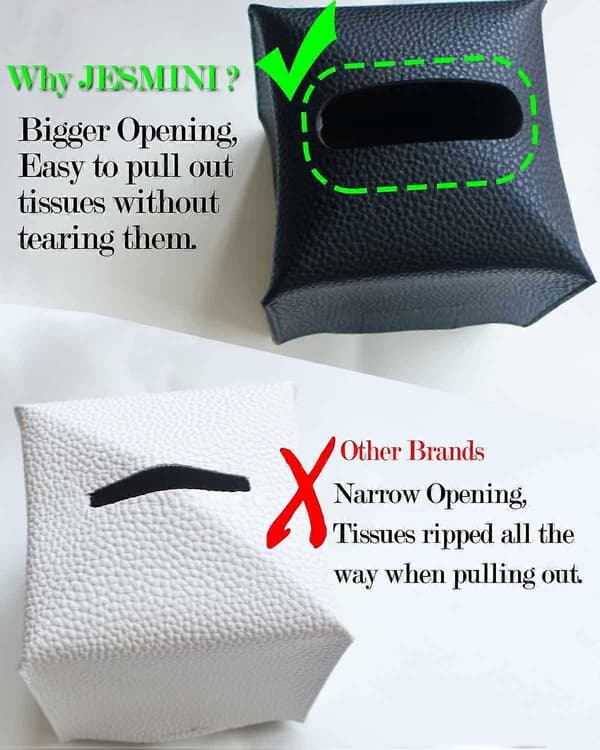 Leather Square Tissue Box Cover - with Bottom Belt Modern PU Leather Cube Tissue Box Holder