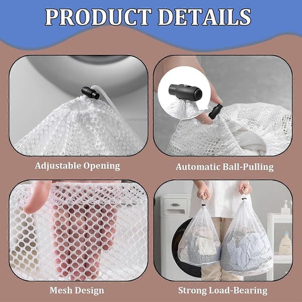 Laundry Net with Drawstring, Mesh Washing Machine Bag Travel Laundry Bag for Underwear Bras Socks (30 x 40cm)