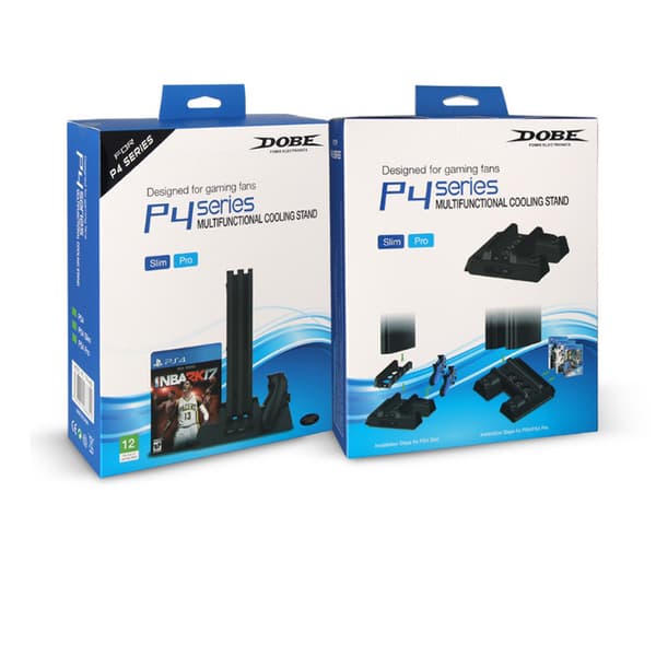 PS4/PS4 Pro/PS4 Slim Konsolstativ med 2 Controllere, Ladestation, 2 Køleblæsere
