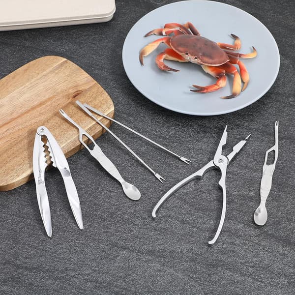 Stainless Steel Crayfish Eating Set 6 Pieces Seafood Tools with Lobster Clamp, Crayfish Cracker