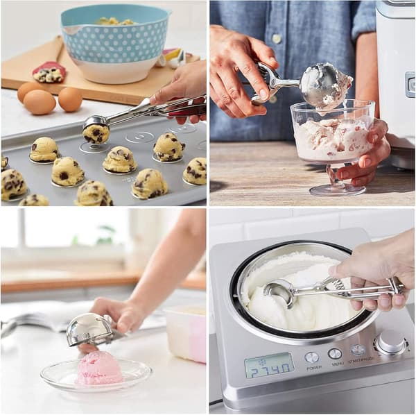 Ice Cream Scoop, 3-Piece Cookie Scoop Set, Stainless Steel Ice Cream Scoop with Trigger Release, Large/Medium/Small Cookie Scoop for Baking