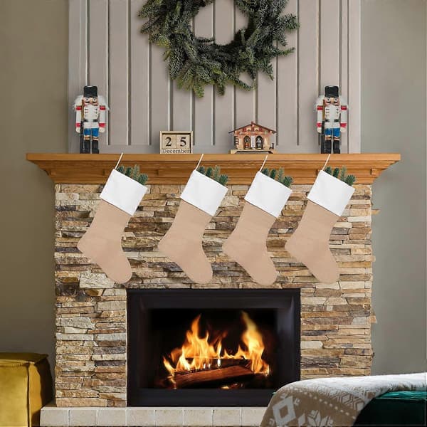 18\" Jute Christmas Stockings, Bulk, Plain, Neutral, for Fireplace Hanging, 2-Pack