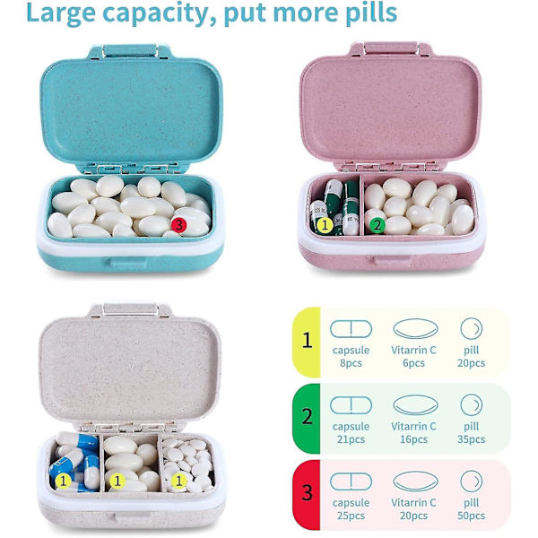 4-osainen Pill Case - 3 irrotettavaa lokeroa - BPA-vapaa matkapillerikotelo