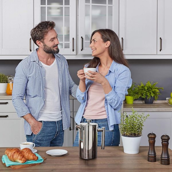 Rostfritt Stål French Press Kaffebryggare 27 Oz 800 ml, Dubbelväggig Metallisolering Kaffepress & Tebryggare Lätt att Rengöra & Lätt