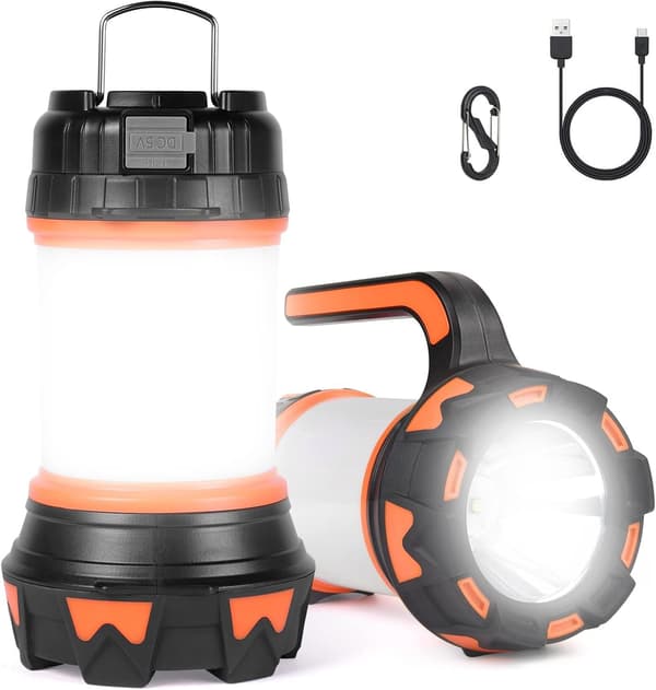 LED-campinglampe, 1000 lumen oppladbar lampe 6 lysmoduser