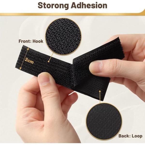 Adjustable cable ties 10m x 2cm with 70 loops, free cutting length, extra strong adhesive, retractable hook and loop fastener