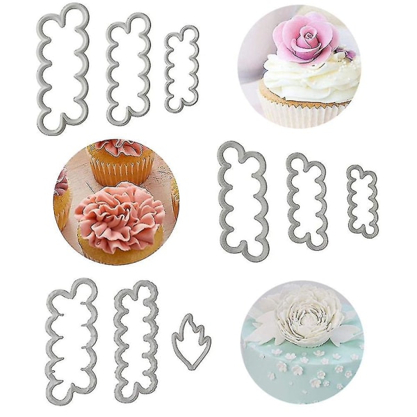 9 stk Fondant Glasurværktøj, 9 stk Roser Nellike Peon 3d Petal Cutter