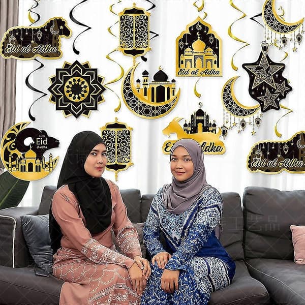 Ramadan Mubarak Decorations Eid Mubarak Hanging Swirl Luminous Star Moon Lantern Ceiling Foil Decor For Eid