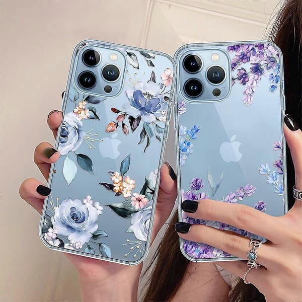 Case Compatible with iPhone 14 PRO MAX Style 4, Transparent Silicone Case with Flower Pattern for iPhone 14 PRO MAX