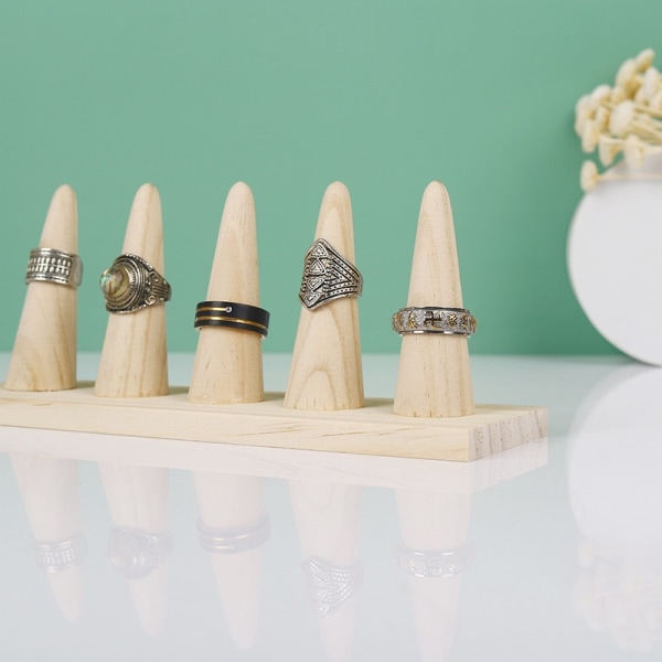 1 st Set Finger Ring Stativ Smyckesvisningshållare Showcase Display Stativ 17.8*3.1*2.3\", massivt trä