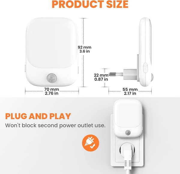 2-pack LED Night Lights, Plug-in Night Light with 5 Brightness Levels, Dusk Sensor and Human Detection, Plug-in Night Light for Children