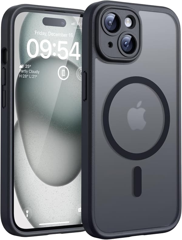 Magnetisk deksel til iPhone 15 Plus - Kamerabeskyttelse, MagSafe-kompatibel, gjennomsiktig matt bakside