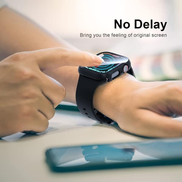 Protective Case Compatible with Apple Watch 46mm (10th Gen) - Black PC + Tempered Glass