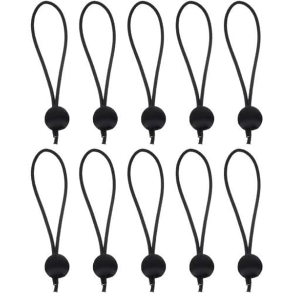 10-pack - Presenningsfäste / Gummisnöre med kula Svart