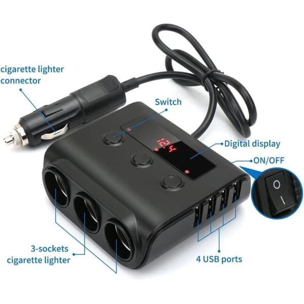 3-Portars Billader Multi-Uttak Sigarettenner 24V/12V USB Billader Multi-Adapter Splitter 4 USB-Porter