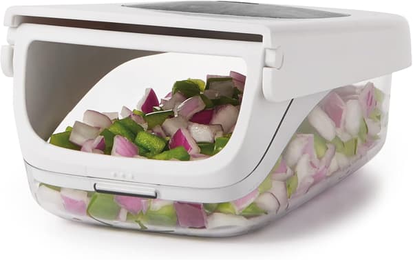 Vegetable Chopper with Easy-Open, Non-Slip Base, Removable Grid, Practical, White