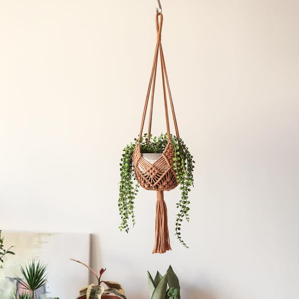 Hanging Pot with Pattern, 4-Pack Macrame Plant Hanger Indoor Macrame for Pot Crocheted Boho Plant Hanger for Indoor and Outdoor