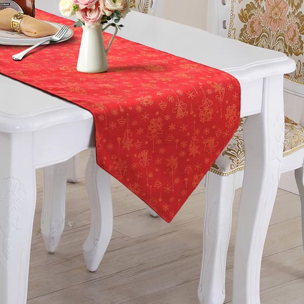 Christmas Table Runner Embroidered Table Runner Decor Snowflake Christmas Tablecloth Classic Linen Tablecloth for Home Decorative Cloth Party Holid