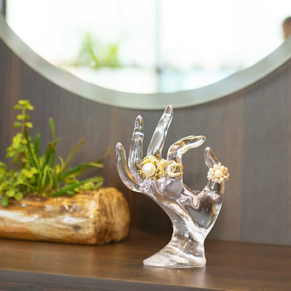 Håndsmykkeholder, Armbånd Ring Klokkesmykke Display Holder Stativ, Mannequin Hånd, Polyresin, 6,6 Tommer (Transparent)