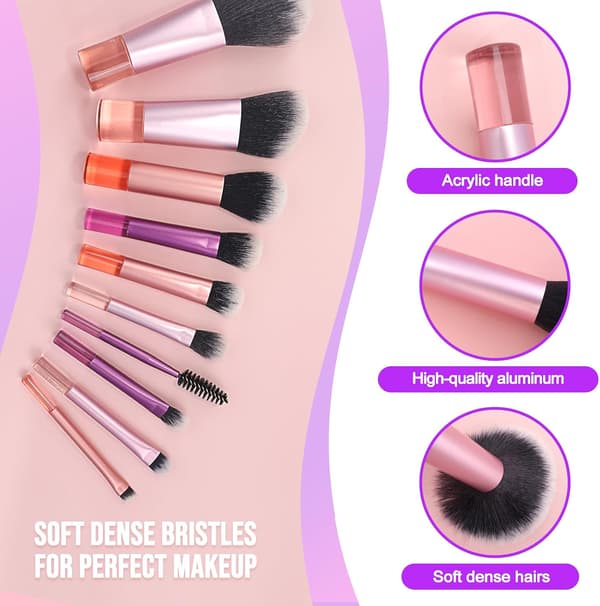 wxsp 10 makeupbørster til rejser, mini makeupbørste med PU-taske, kosmetisk børstesæt, bærbart makeupbørstesæt