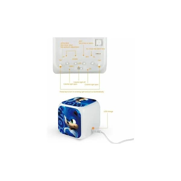 Sonic The Hedgehog Børneur til børn med LED-display, skrivebordsur med 8 ringetoner (Sonic holder armene)